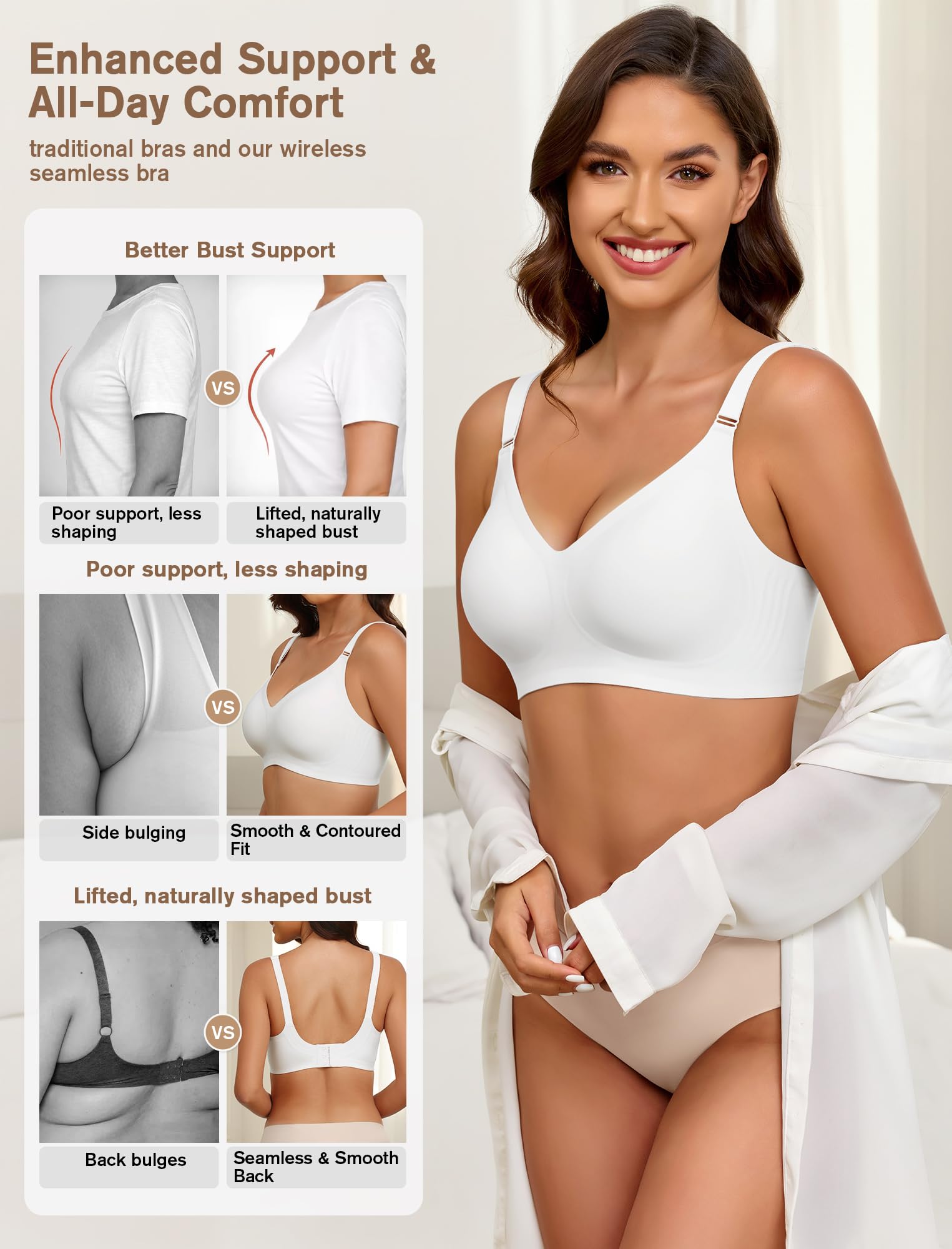 Soutien Gorge sans Armature Push Up Rembourré Brassière Femme sans Coutures Comfit Soutien-Gorge Maintien Fort Grande Taille Bra Confort Quotidien Soutien Gorge Minimiseur