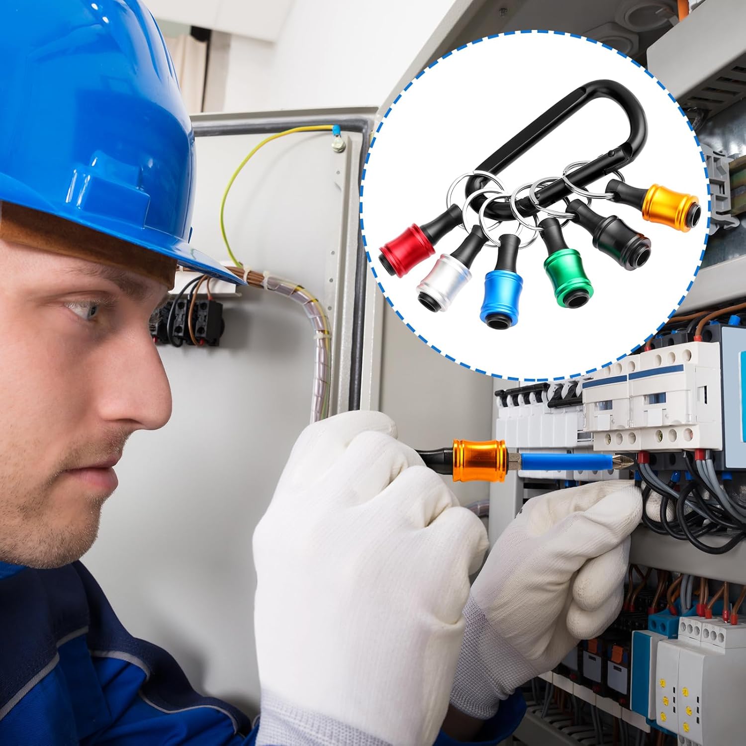 Therwen 30 Pcs Bit Holder Key Chain 1/4" Hex Shank Drill Bit Holder Aluminum Portable Socket Tools Gifts for Men Dad Keychain Drill Screw Adapter(Classic)