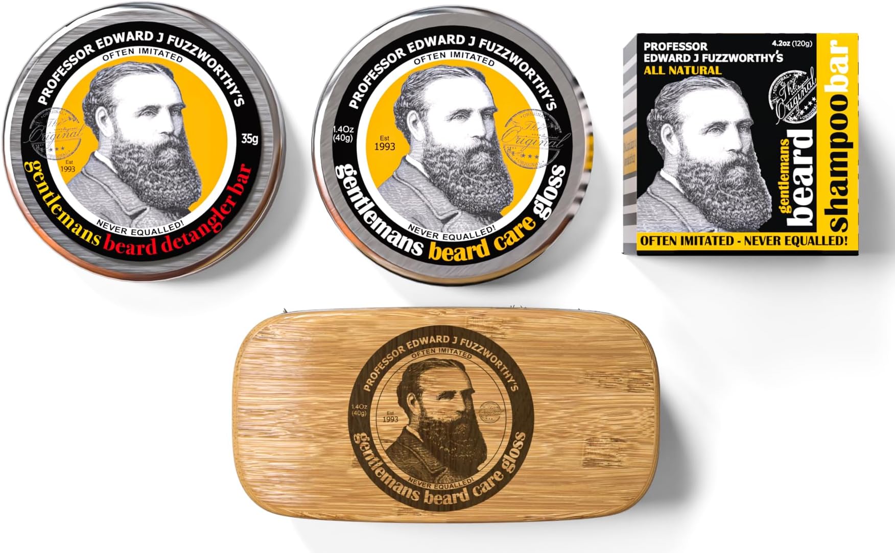 Professor Fuzzworthy Deluxe Beard Grooming Kit Gift Set for Men | 100% Natural Beard SHAMPOO Beard Balm & Beard Conditioner | Bass Beard Brush Boar Bristle | Organic Essential Plant Oils