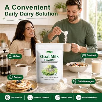 Pure Goat Milk Powder, 100% Grass-Fed Whole Goat Milk, Naturally Contains A2 Protein, Easy to Digest Low Lactose Dairy Alternative, Non-GMO & Gluten-Free, No Added Sugar or Fillers