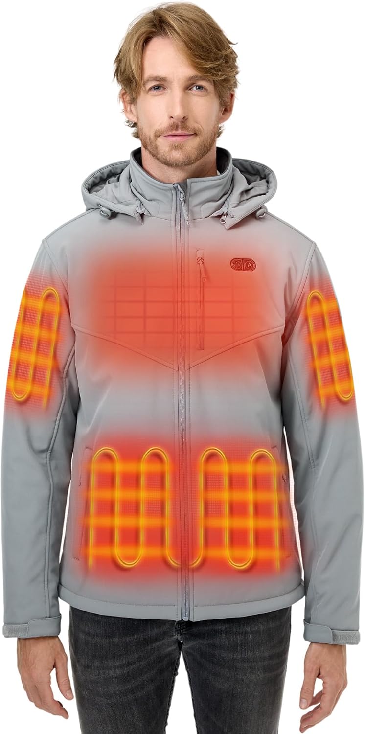 ORORO Men's Dual Control Heated Jacket with 5 Heat Zones (Pocket Heating), Heating Coat with Battery