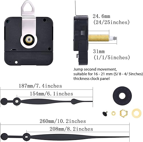 Miniatura 2 de Piezas de repuesto de movimiento de reloj de cuarzo de alto par con agujas de pala de 8.2 pulgadas de largo y colgador (1.220 in)