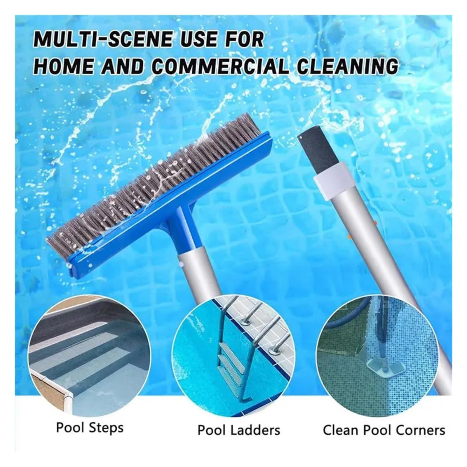 Brosse de Piscine en Acier Inoxydable 2 pièces 10 Pouces