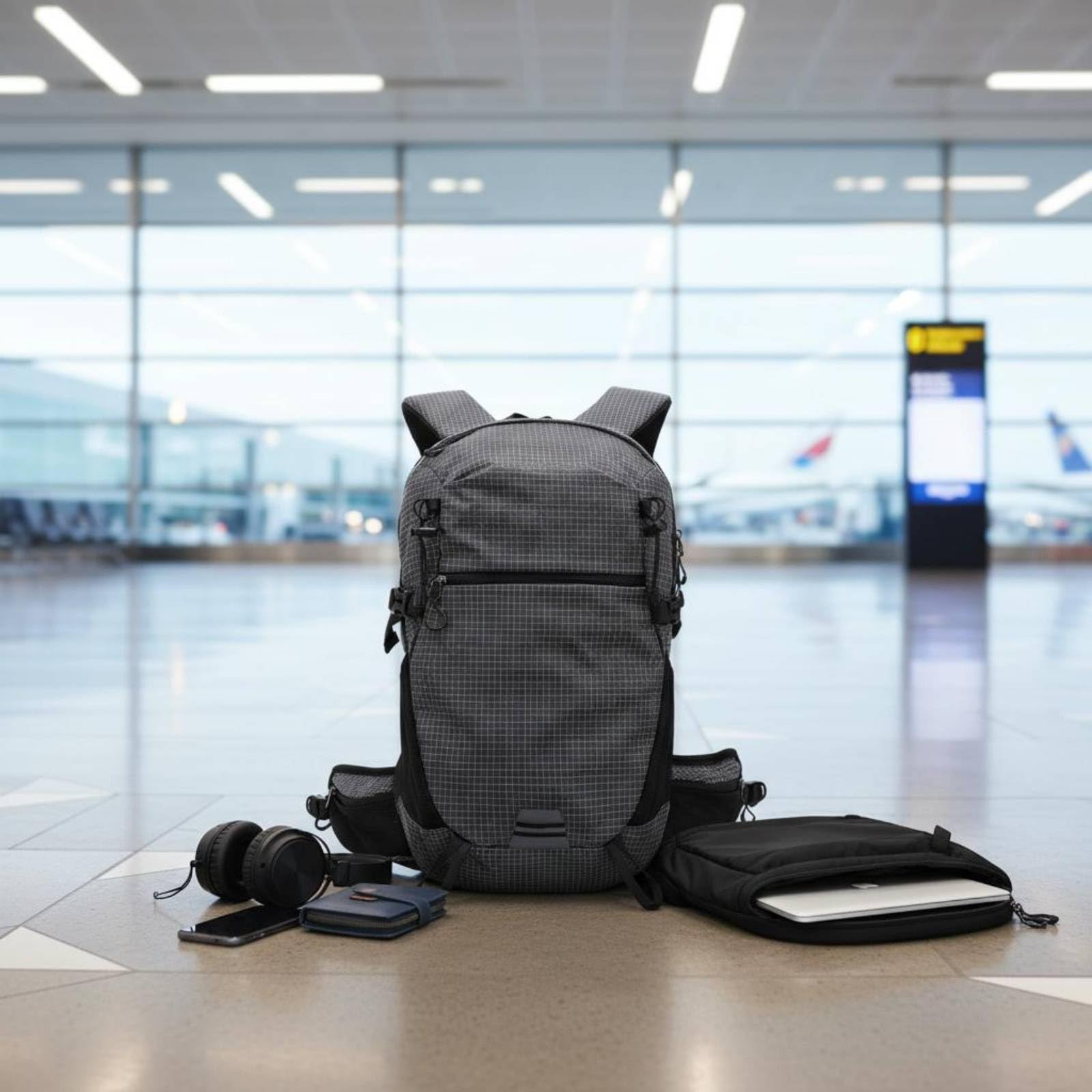 Wanderrucksack mit Hüftgurt Kompressionsriemen Frontlader-Rucksack Tragegriff Oben Outdoor-Ausrüstung für Wandern, Schwarz, Schwarz