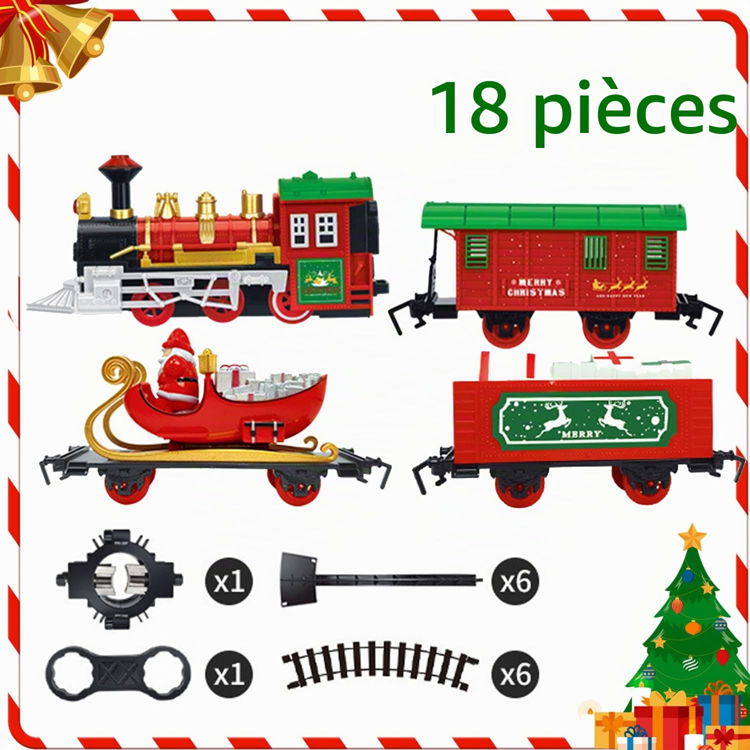 Train Electrique Noel, Train de Noël autour du sapin de Noël, Train Suspendu de Noël, Train Jouet pour Enfants avec sons, Cadeau Train de Noel Electrique pour Sapin Enfants Garçons et Filles (18P)