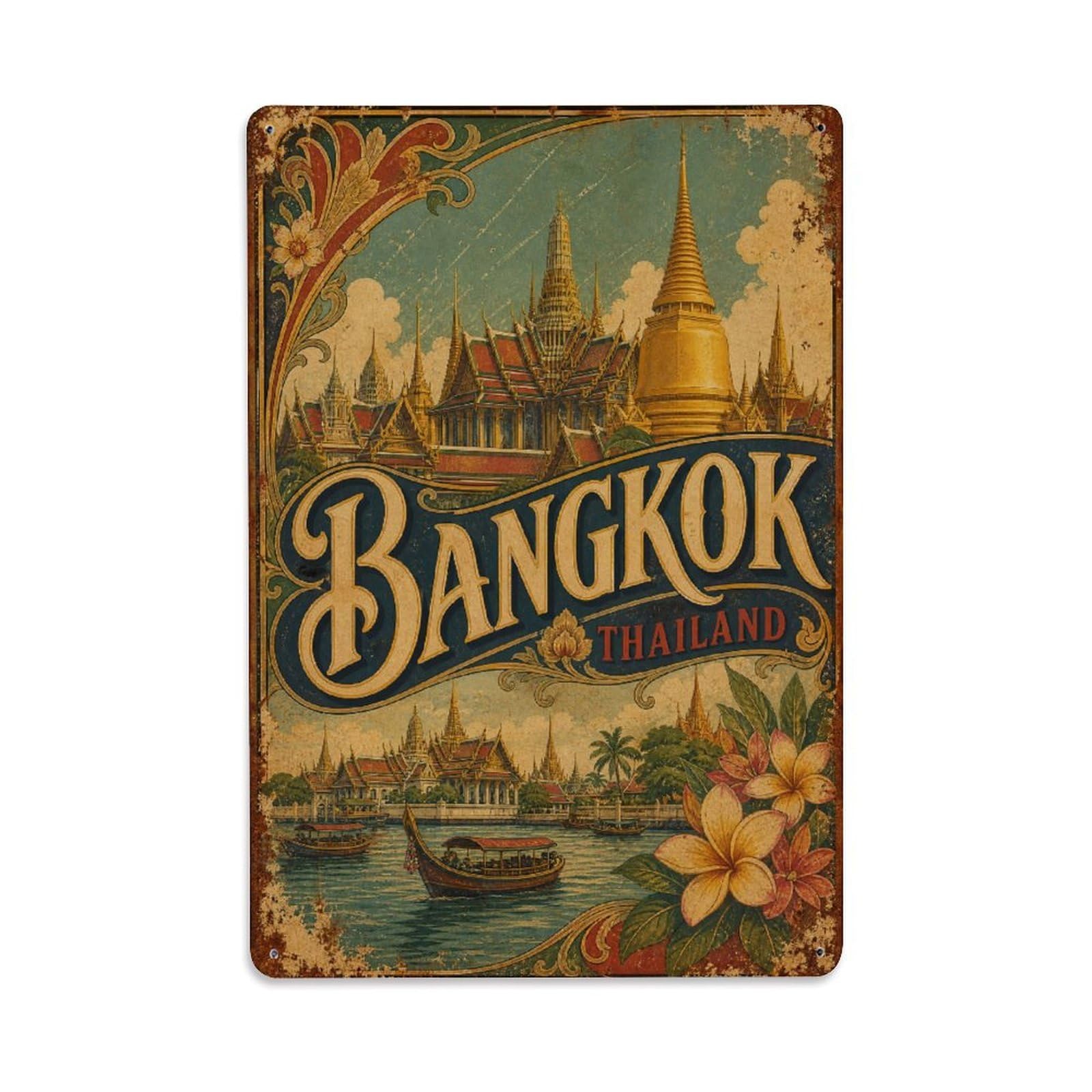 Metal Tin Sign Vintage Travel Thailand Bangkok