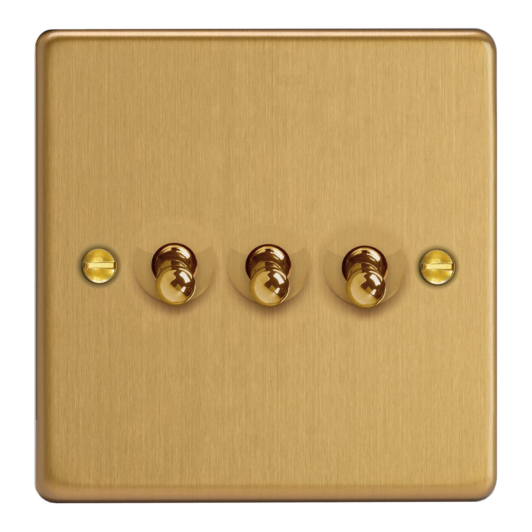 Varilight XDET3.BB Essential Brushed Brass 3 Gang 10A 1 or 2 Way Toggle Switch