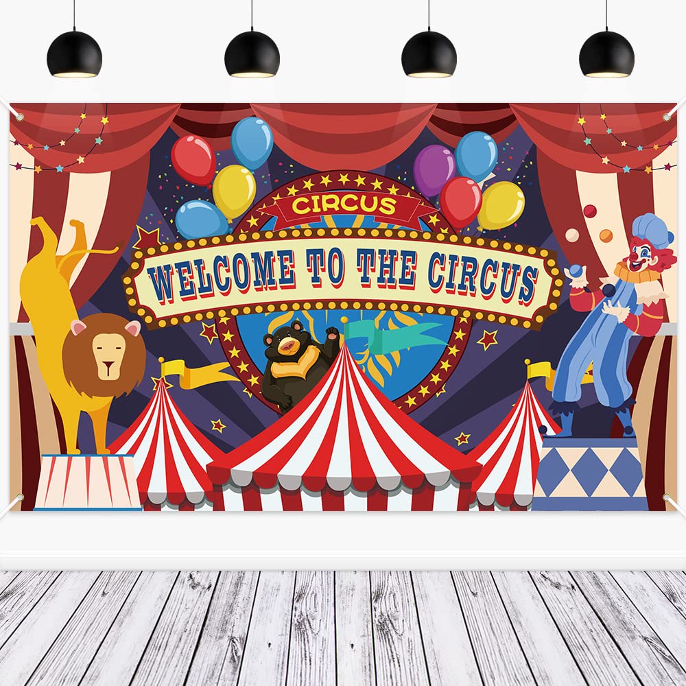 Circus Theme Backdrop, Welcome to The Carnival Backdrop for Circus Carnival Party Decorations Supplies, Circus Birthday Banner, Circus Animals Party