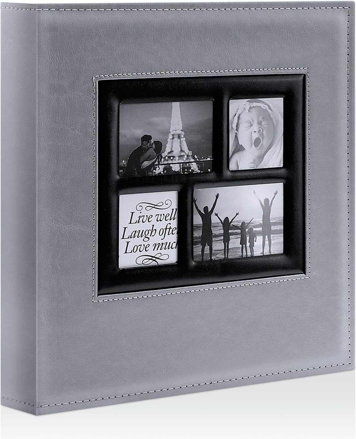 Ywlake Photo Album 4x6 600 Pockets, Large Capacity Family Wedding Leather Picture Albums Holds 600 Horizontal and Vertical Photos Grey