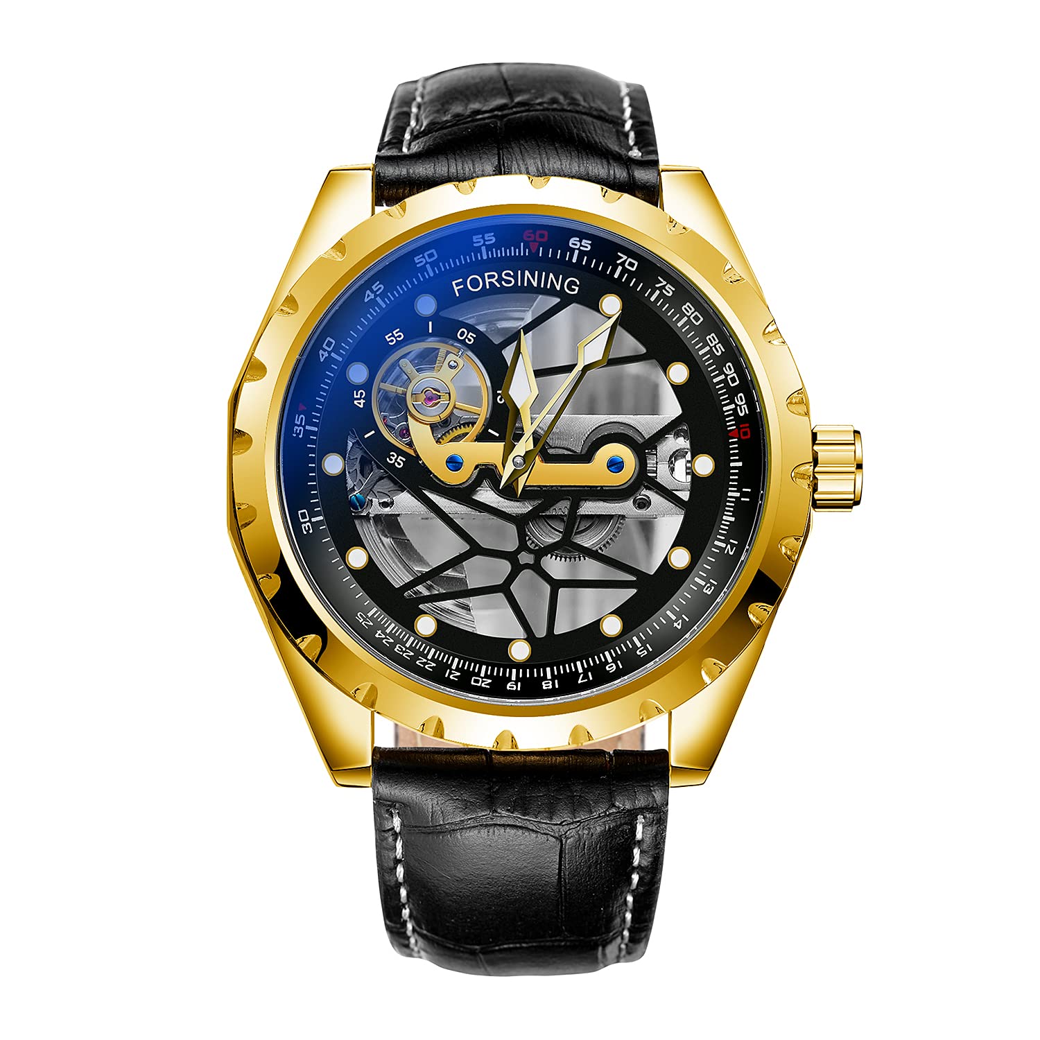 FORSINING Reloj mecánico de lujo para hombre, esfera grande, 48 mm, esqueleto transparente, impermeable, analógico