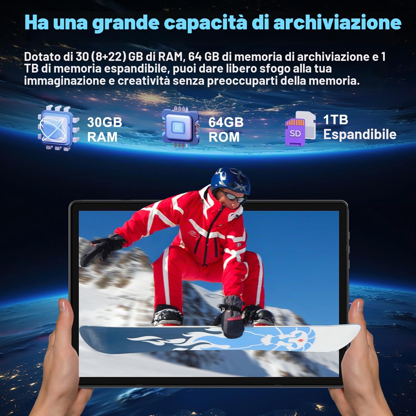Tablet 10 Pollici Android 15 con 30 GB RAM + 2TB ROM Espansione, FHD Tablet con Tastiera e Mouse, 5G Wi-Fi, GPS, Widevine L1, Octa-Core, USB-C, BT 5.0, 6000 mAh, 8MP+5MP, Gemini AI, Nero