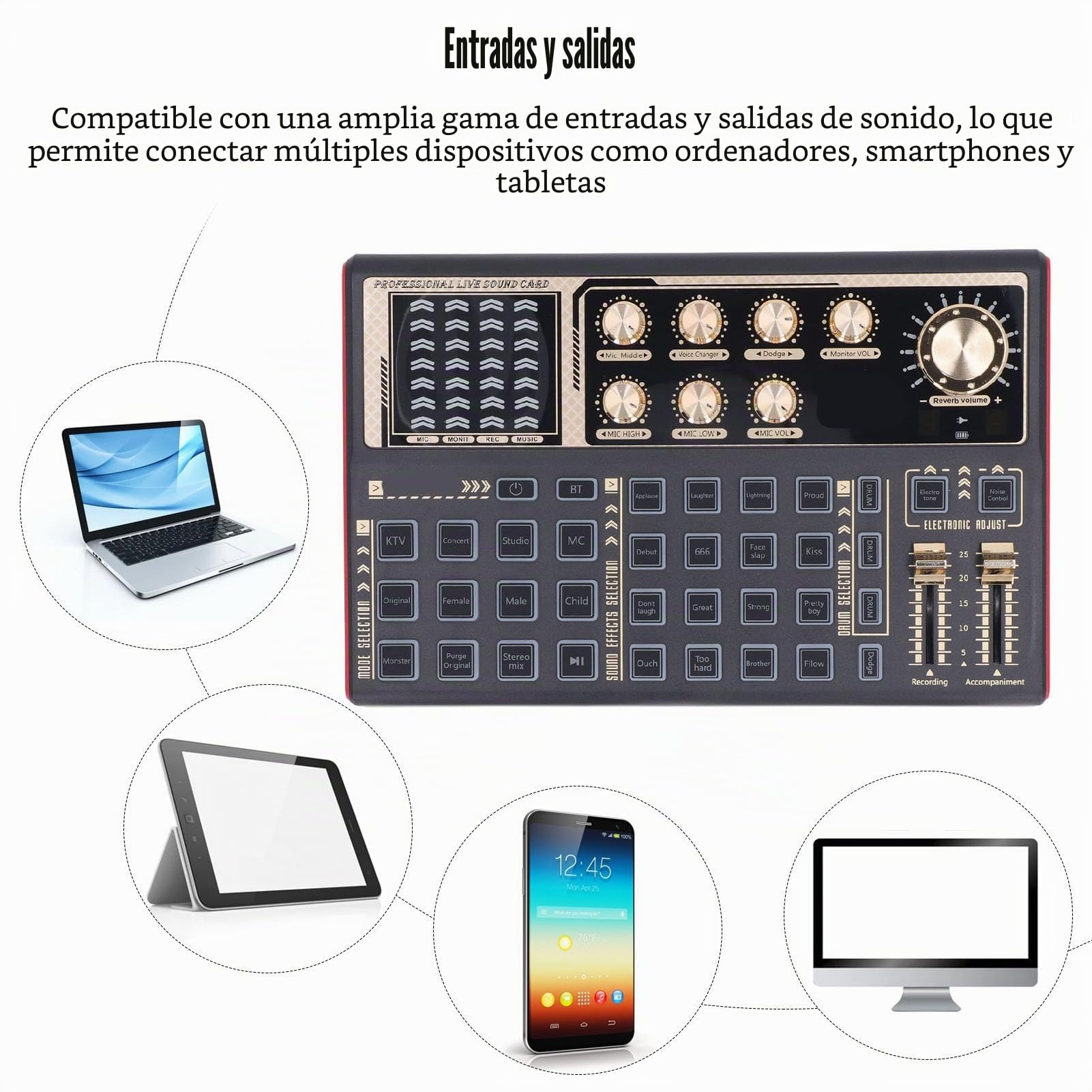 Interfaz de audio con cambiador de voz, Tablero de tarjeta de sonido en , mezclador de audio/placa de sonido, mezcladores XLR Studio DJ