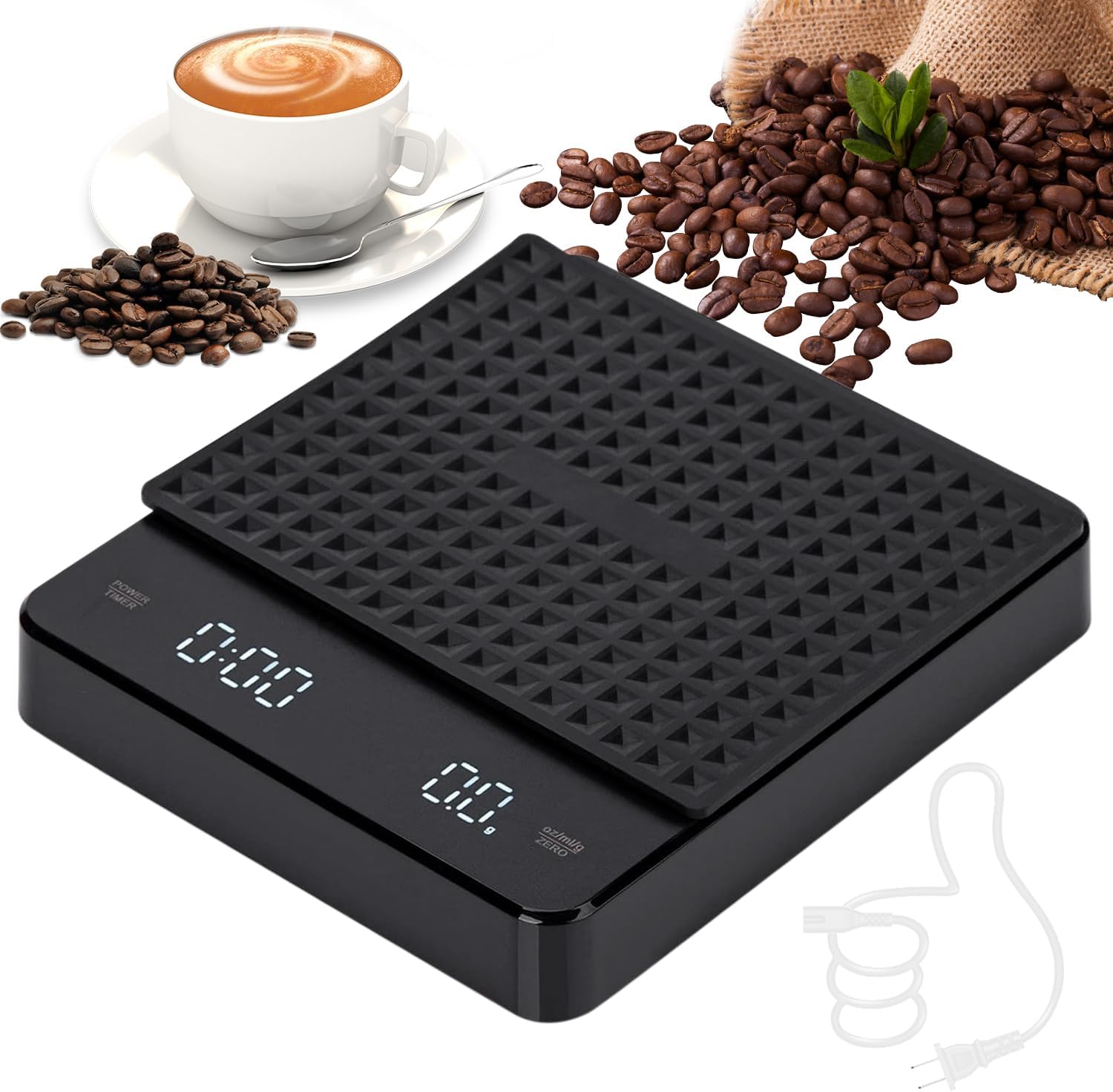 Nozibye Digital Coffee Scale with Timer, 3Kg/0.1g Rechargeable Kitchen