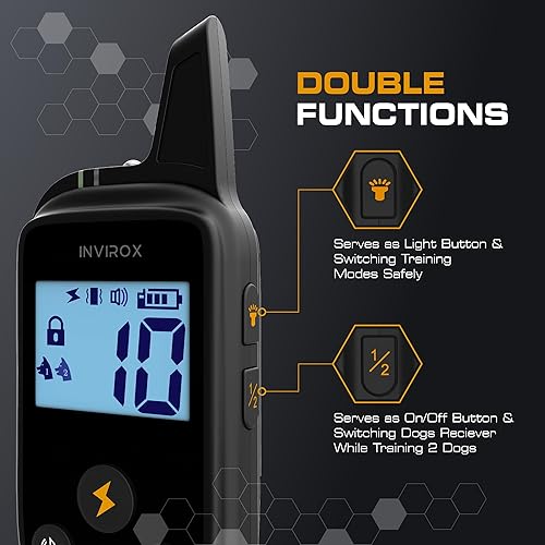 Miniatura 6 de INVIROX X2 - Collar de choque para perros grandes edición 2023 Collar de entrenamiento de perros de 123 niveles rango de 1100 yardas 100 impermeable