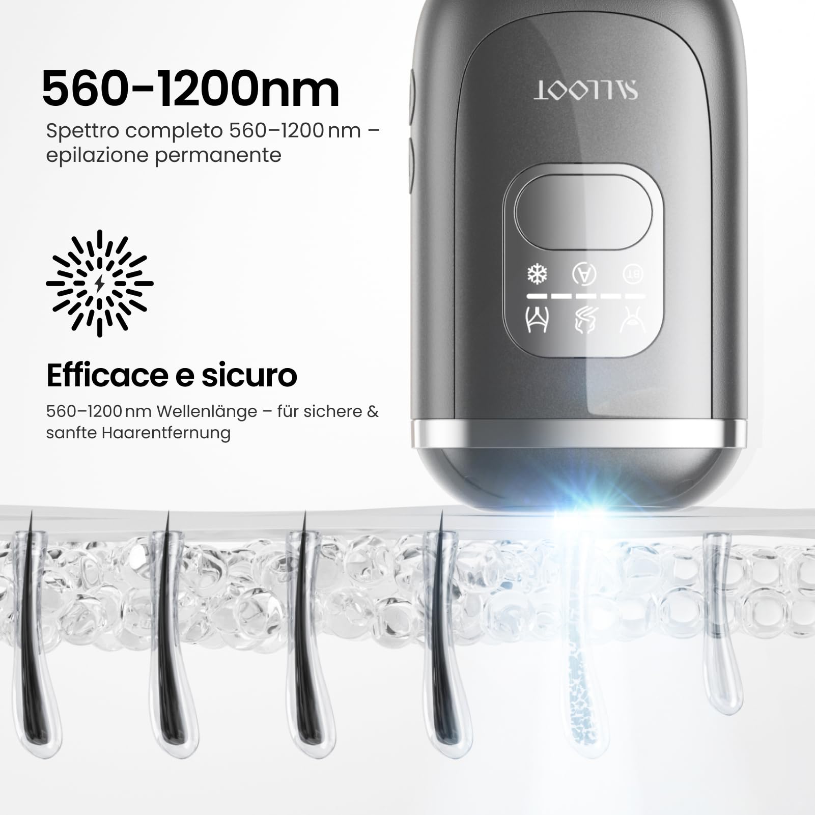 22J Epilatore Luce Pulsata con Doppio Impulso IGBT, 78W Epilatore laser Definitiva e Professional per peli ostinati,Epilatore laser con 4 °C Ghiaccio in Zaffiro per Donna Ascelle Bikini Corpo,Viaggio