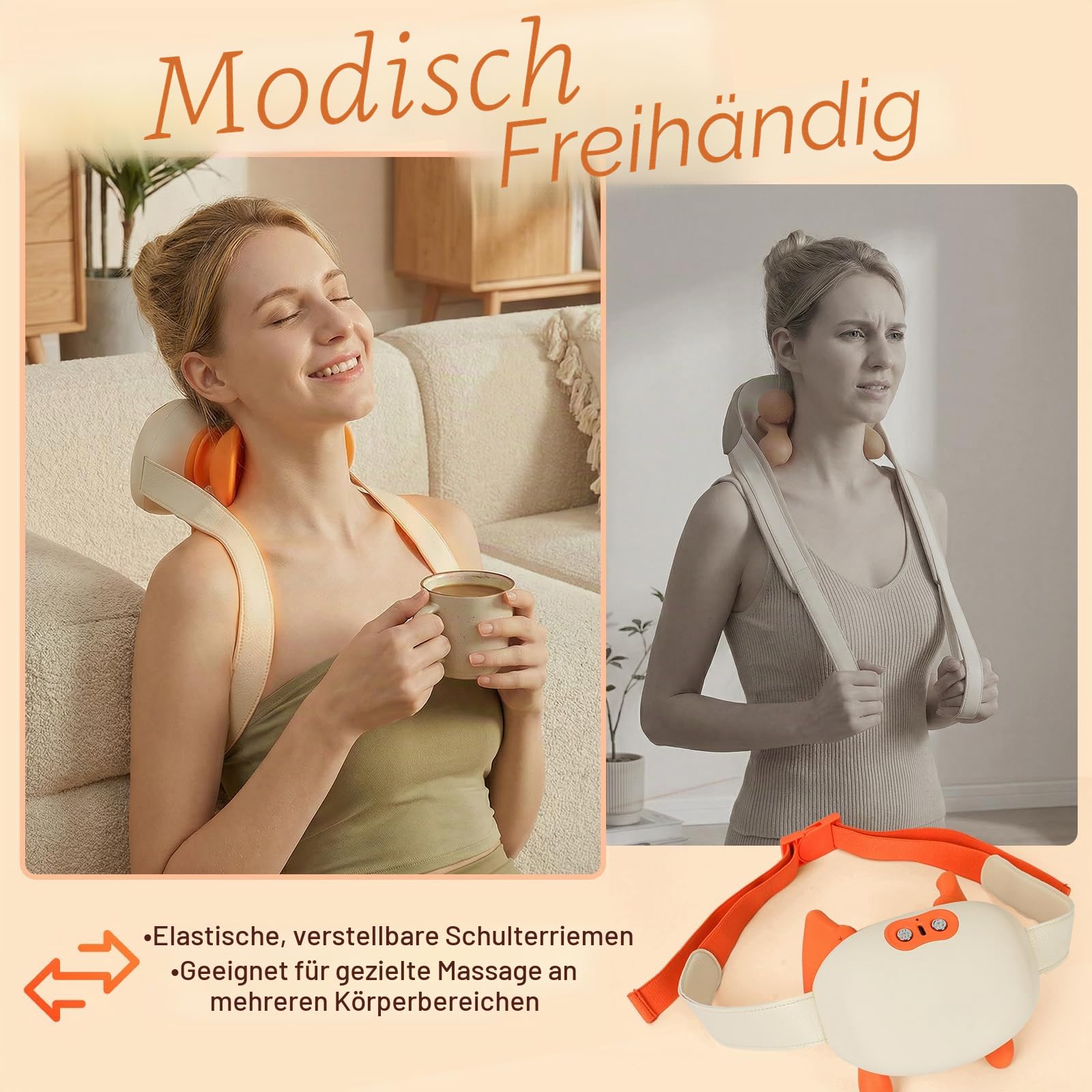 4D Nackenmassagegerät mit Wärme – Massagegerät für Nacken, Rücken und Schultern – Tragbares Massagegerät ideal für Reisen, Entspannung und Stressabbau