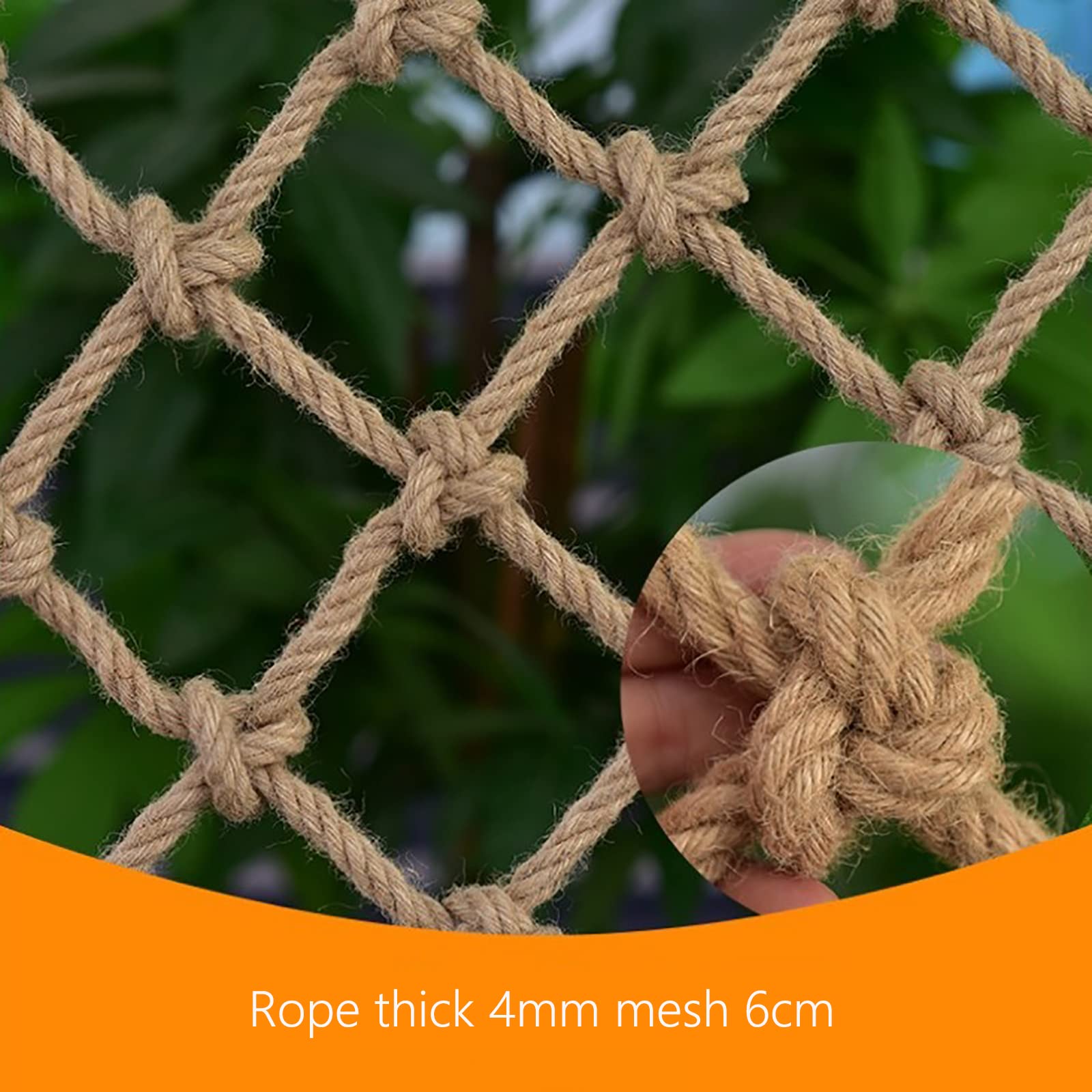 AMAKAA Red De Cuerda, Red De Seguridad del Patio De Recreo, Ancho De Malla 6 Cm, Espesor De Cuerda De 4 Mm, Varios Tamaños Opcionales(Size:3x3m)