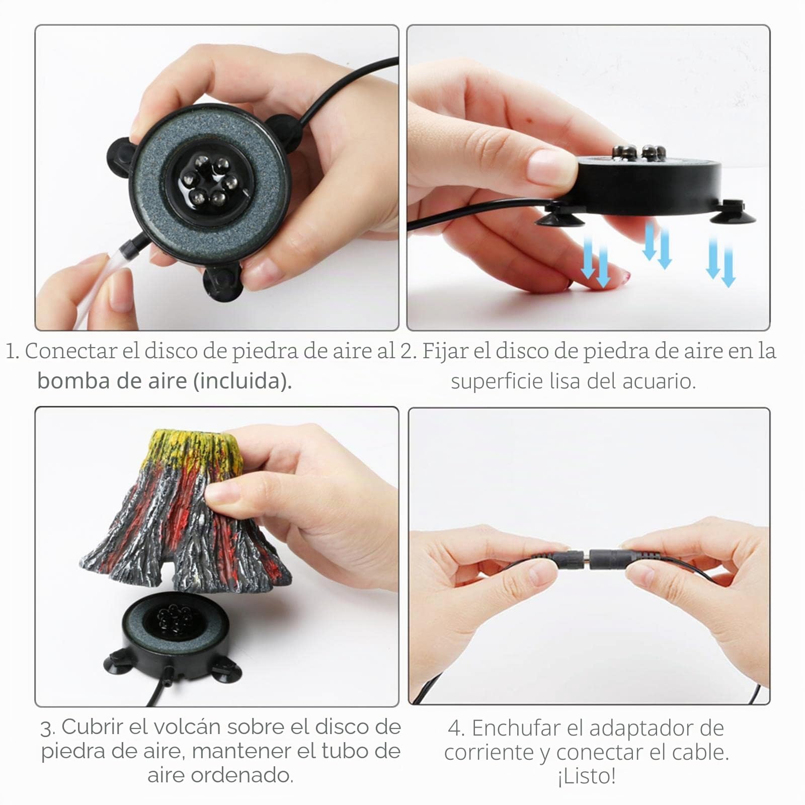 Luz de Burbuja del Acuario con Bomba de Aire, Kit de Lámpara Decorativa del Volcán Burbujas, LED de Oxigenación Sumergible con adaptador