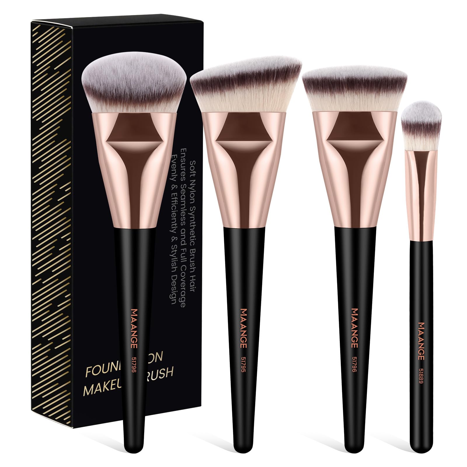 Set di 4 pennelli da trucco, pennello per fondotinta e pennello angolato per correttore, perfetto per miscelare liquidi, creme o cosmetici in polvere impeccabili