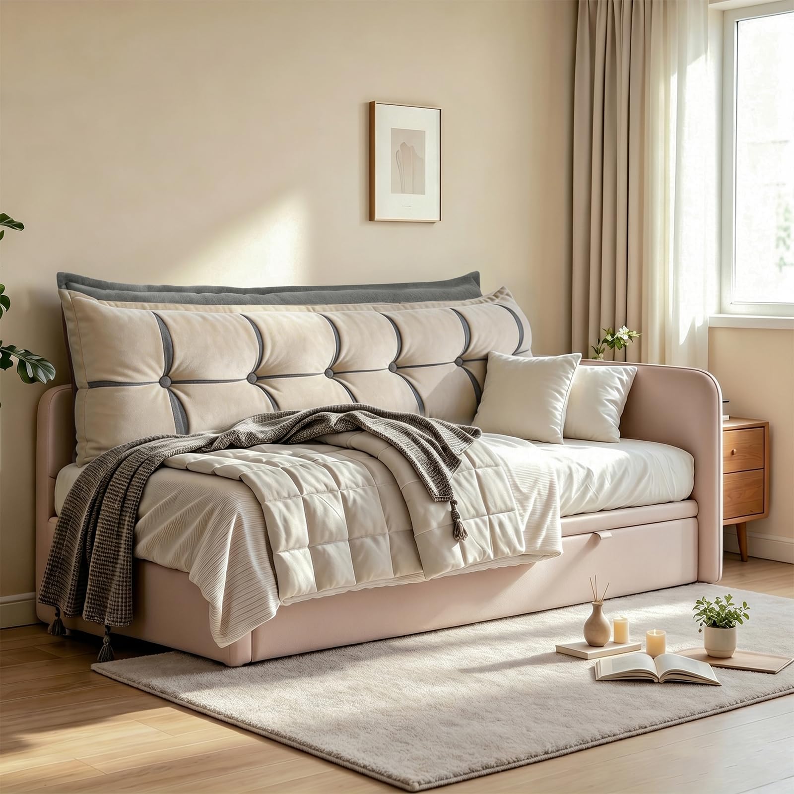 Almohada para cabecero de cama, cojín de lectura, cojín para respaldo de cama, cojín lumbar de apoyo, cojín suave para sofá cama (200 x 56 x 32 cm)