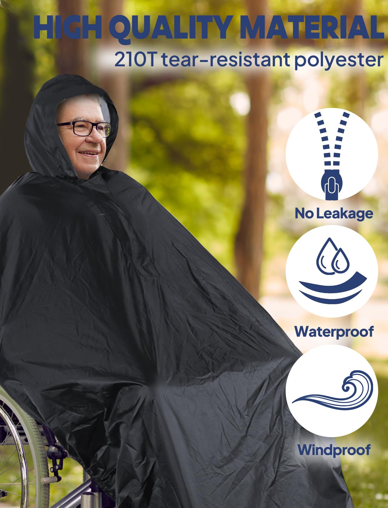 Anyoo Wodoodporne ponczo na wózek inwalidzki, lekkie ponczo przeciwdeszczowe, peleryna z gumkami, zapewnia suchą ochronę dla wózków inwalidzkich