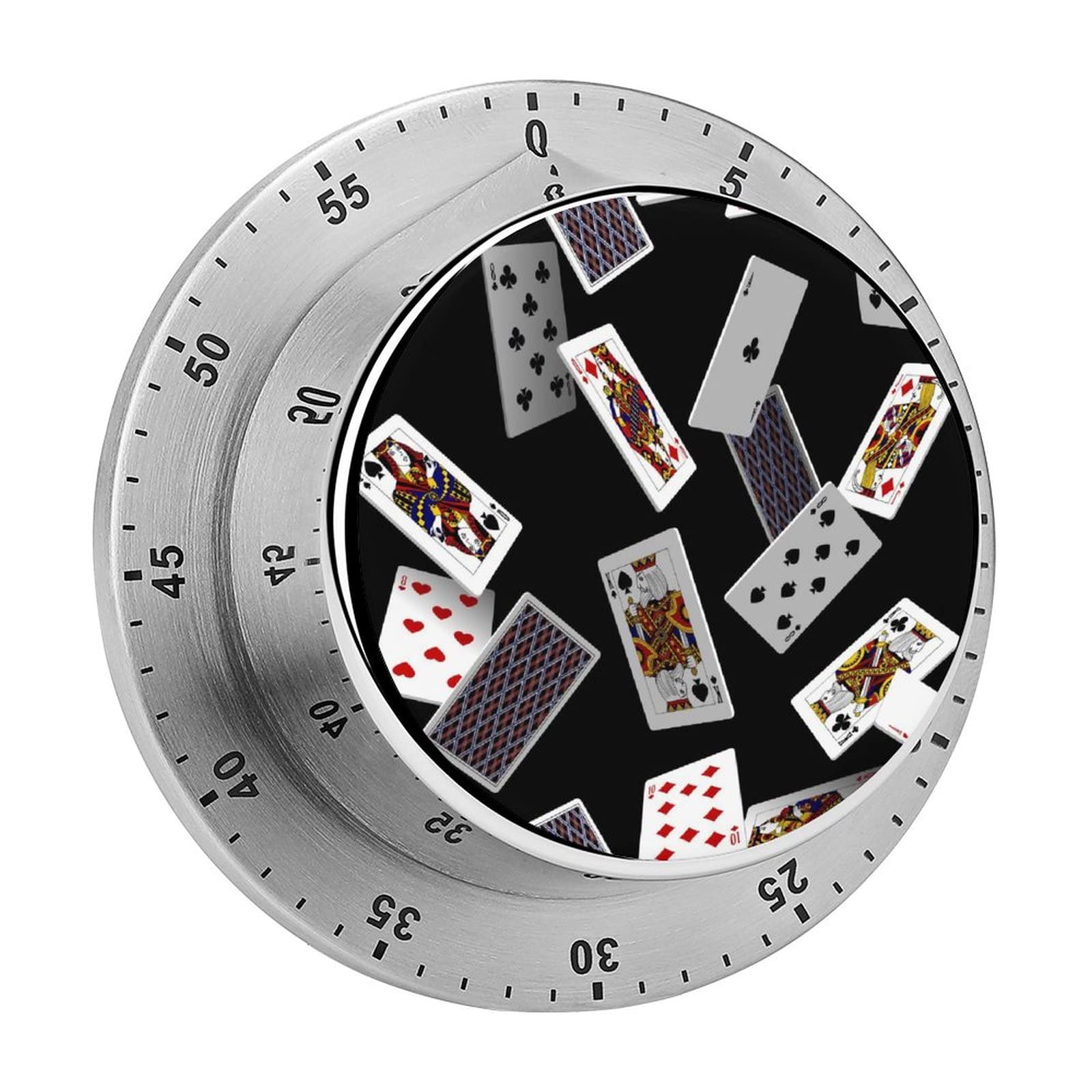 Poker Mechanical Stainless Steel Timer, 60 Minutes, Clockwork Countdown Mechanism,Kitchen Food Cooking, Baking, Kitchen Timer