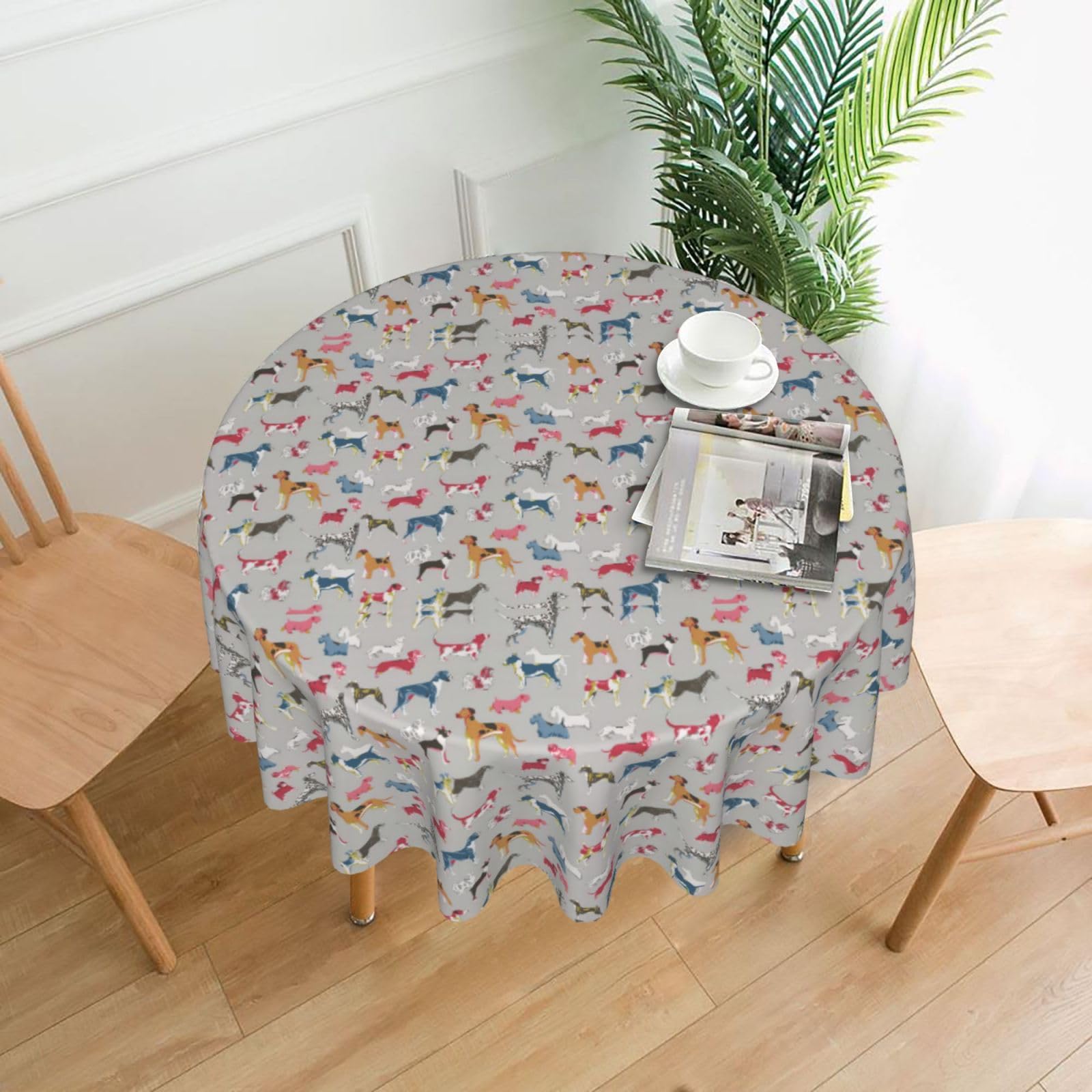 Nbtghga Hound Dog. Print Tablecloth Round Border Table Cloth Cover Decorative For Party Holiday Dinning Tabletop Home