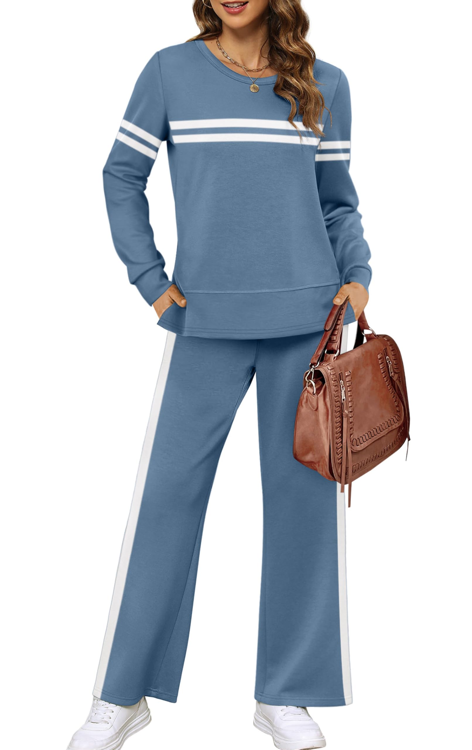 XIEERDUO Women's 2 Piece Lounge Sets Side Slit Outfits Wide Leg Tracksuit Comfy Loungewear Fashion Sweatsuit S-3XL