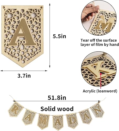 Miniatura 2 de Banner de Ramadán, decoración de ramadán, guirnalda de madera para puerta, ideas para el hogar, decoración colgante de pared, Eid Mubarak Kareem,