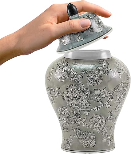 Miniatura 10 de Urna de cremación de cerámica Plum Blossom - Grande - Capacidad para hasta 200 pulgadas cúbicas de cenizas - Urnas de cerámica azul