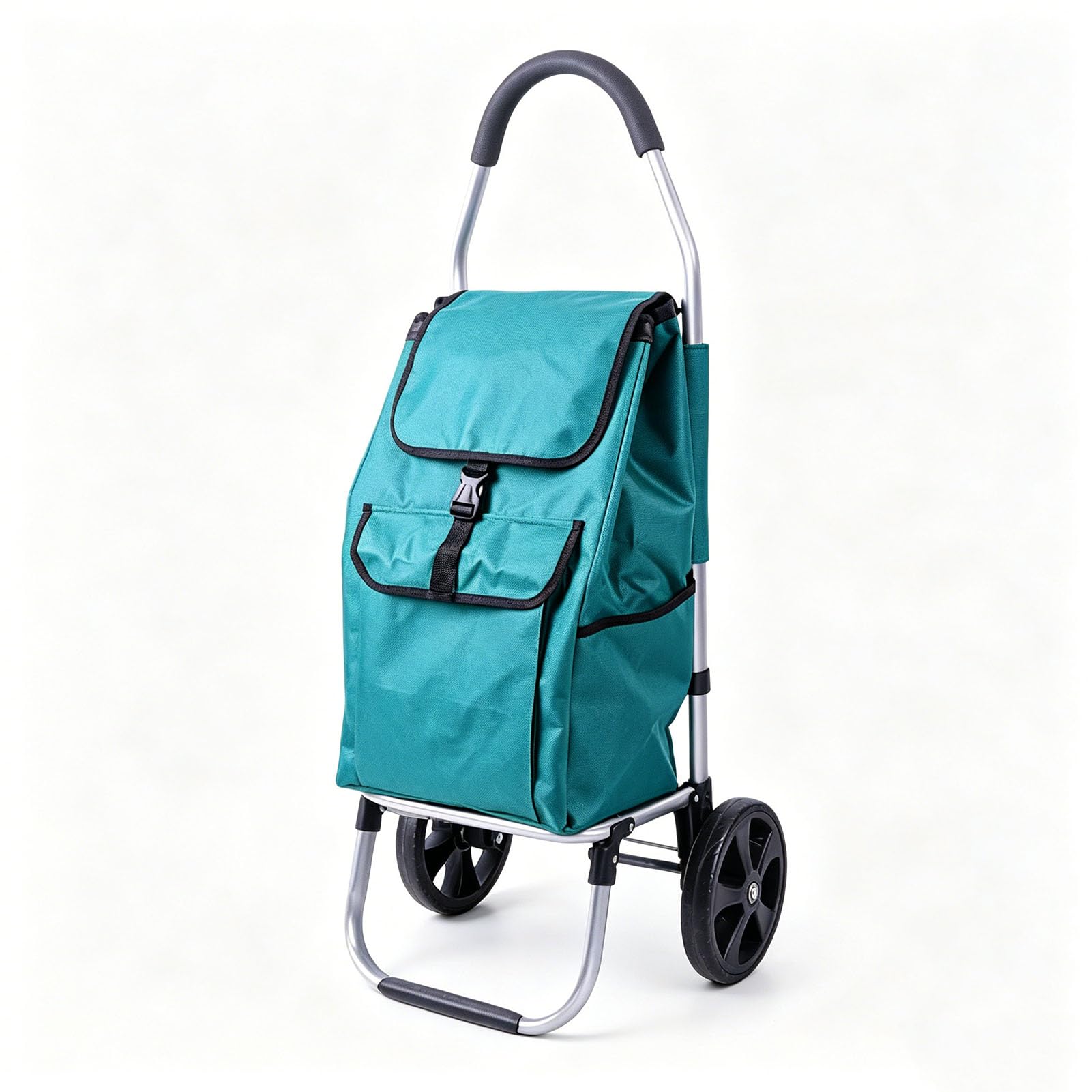 JYHCD Hand Pull Shopping Cart Trolley with Stable Dual Wheels, Spacious Detachable Storage Bag, Foldable Utility Hauler for Supermarket Errands, Daily Grocery Carrying,Lake green