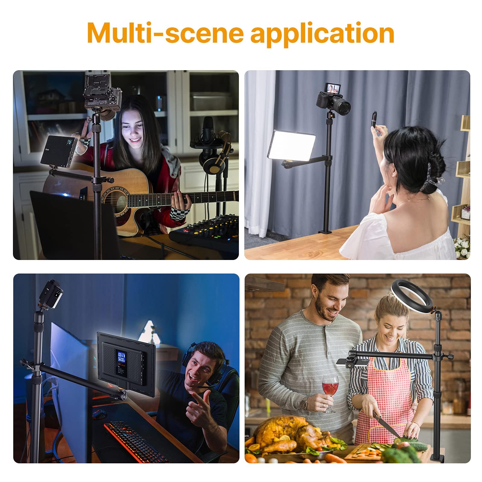 ULANZI LS02 Kamera Tischhalterung, 44cm-105cm Einstellbar, Overhead Stativ für Streaming & Gaming, Lichtstativ mit Boom Arm, Klemmstativ mit 360° Kugelkopf für Kamera/Ringlicht