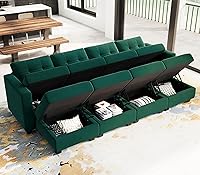 Vista 4 de Belffin Sofá cama modular de terciopelo con otomanas, reversible, moderno, con asientos de almacenamiento, color verde