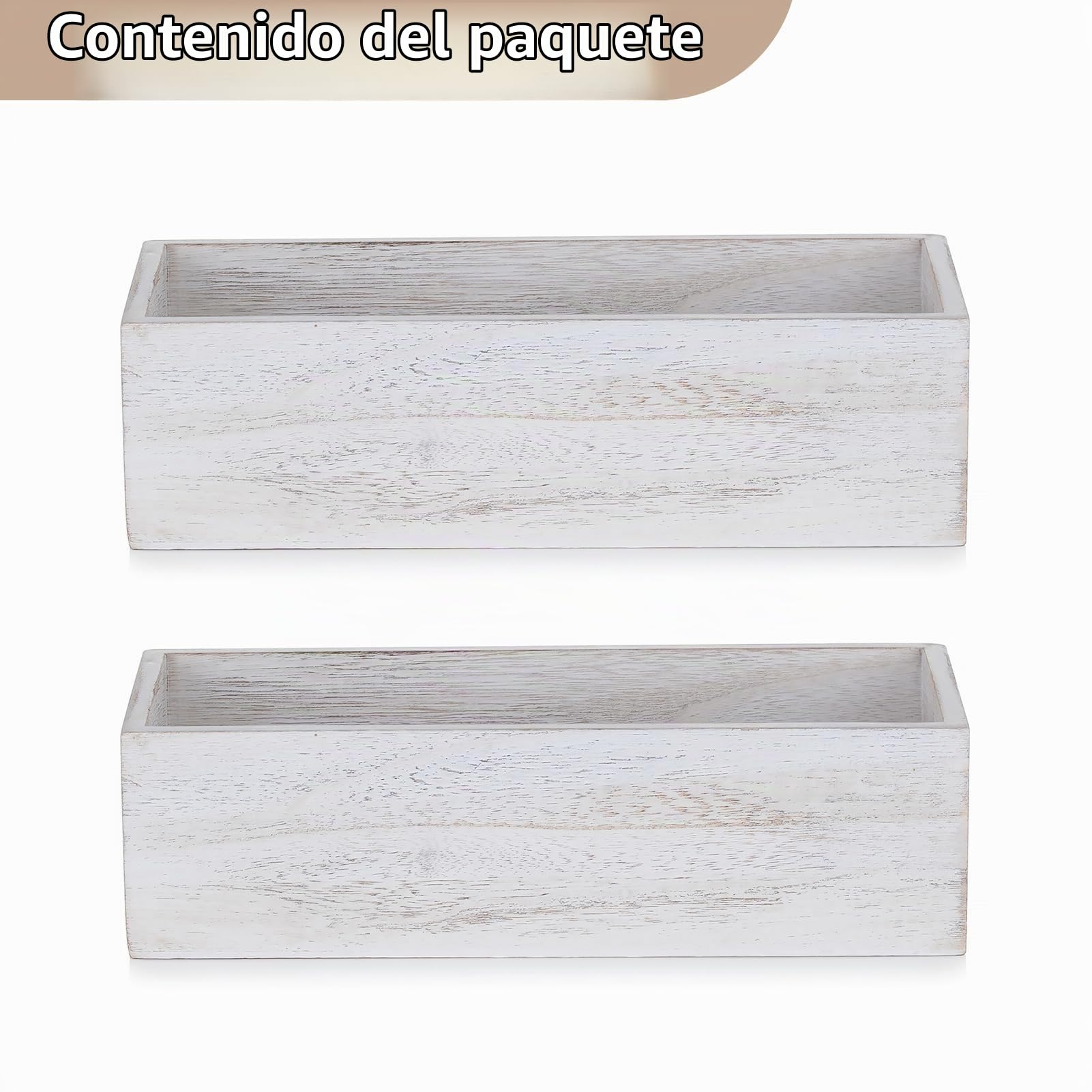 NUPTIO Centros de Mesa de Madera Caja: 2 Piezas 30cm Centro de Mesa de Flores Rectangular Florero Blanco Rústico Cajas Largas para Boda Fiesta Navidad Decoraciones