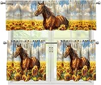 Vista 17 de Juego de 250 cortinas de cocina con bandera estadounidense para ventanas, fácil de instalar, cortinas cortas de 24 pulgadas con bolsillo para barra