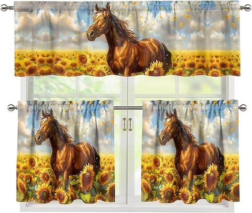 Miniatura 17 de Juego de 250 cortinas de cocina con bandera estadounidense para ventanas, fácil de instalar, cortinas cortas de 24 pulgadas con bolsillo para barra