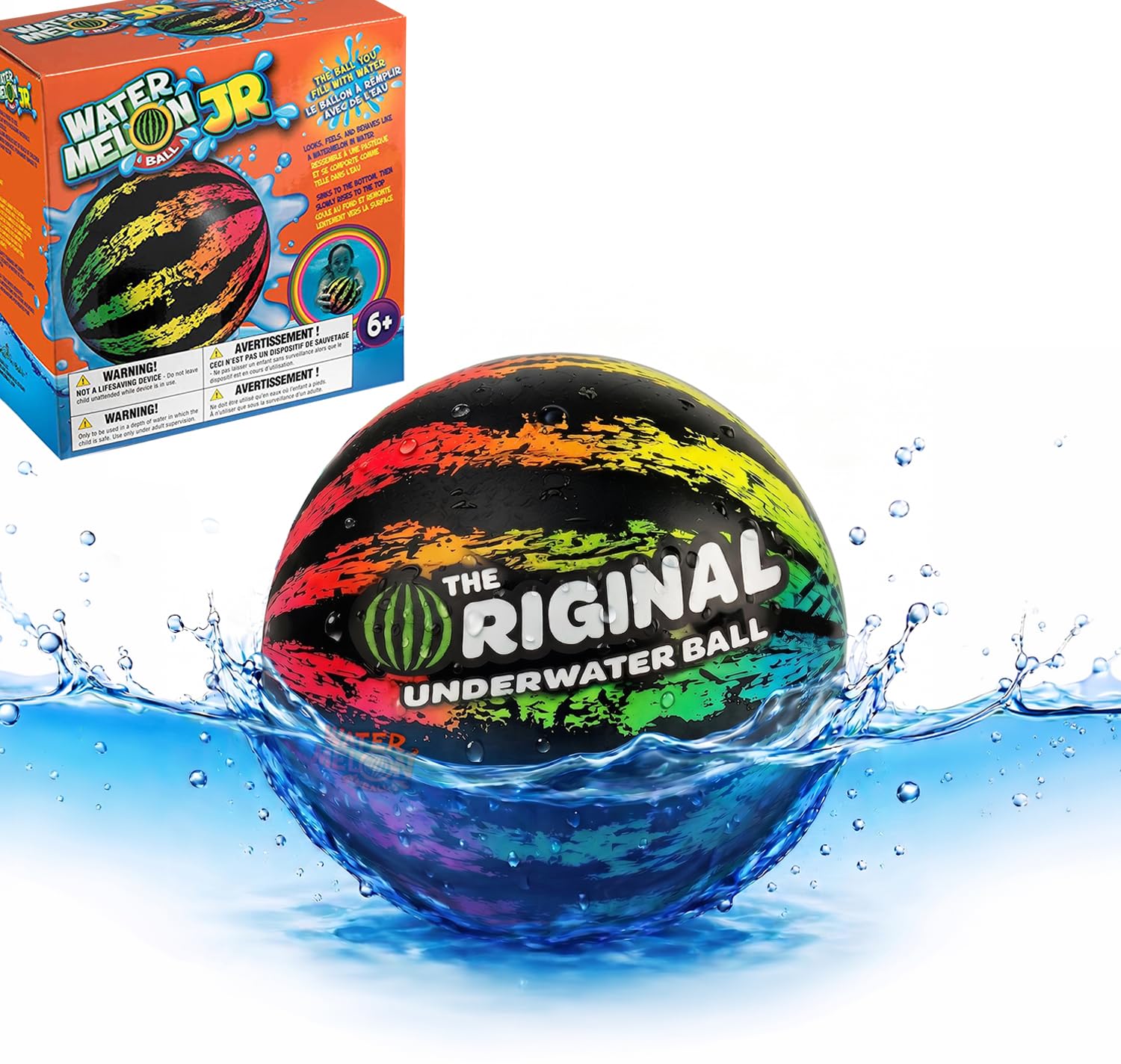 Watermelon Ball JR Durable Fillable Pool Toy for Underwater Games - Football, Basketball &amp; Rugby - Perfect for Water Parties - Fun for Adults &amp; Kids Alike - Ages 6+, 6.5" Multicolor