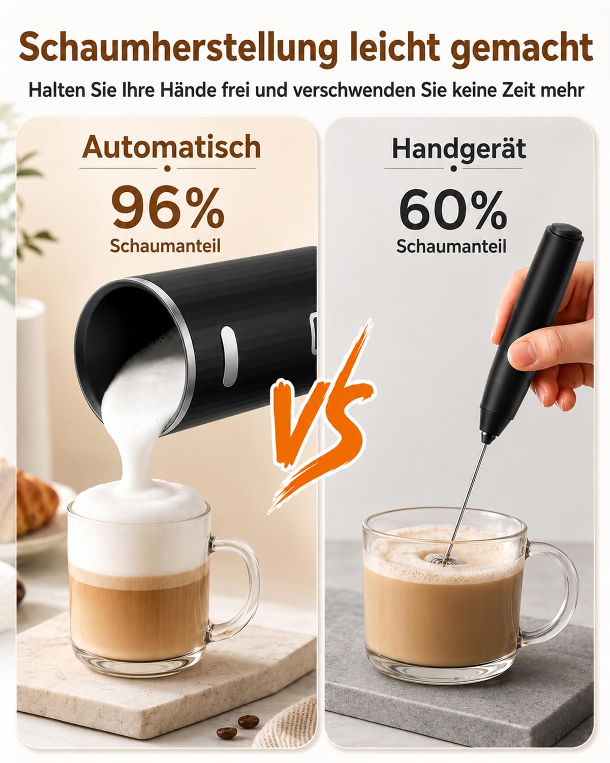 VIOWEY Espumador de leche eléctrico 6 en 1 – Espumador de leche automático de 250 ml, gran capacidad, apagado automático, funcionamiento silencioso, adecuado para espuma de leche caliente y fría
