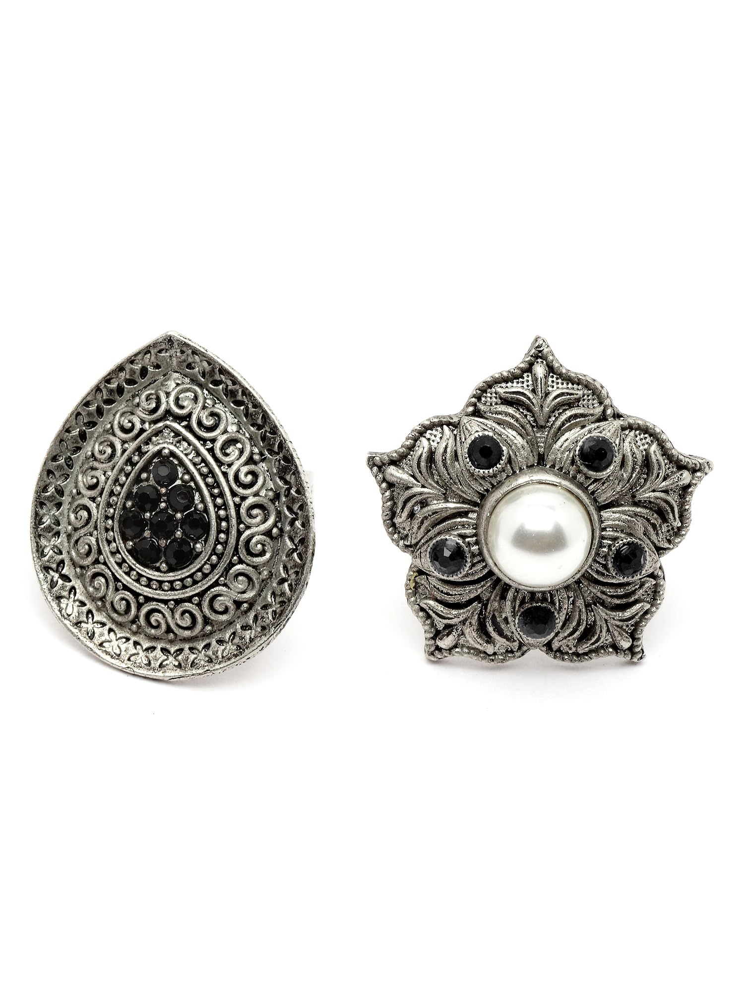 Karatcart Oxidised Silver Black Stone Floral and Drop Shape Combo Womens Rings (B0CJ2P3WFP) Amazon Price History, Amazon Price Tracker