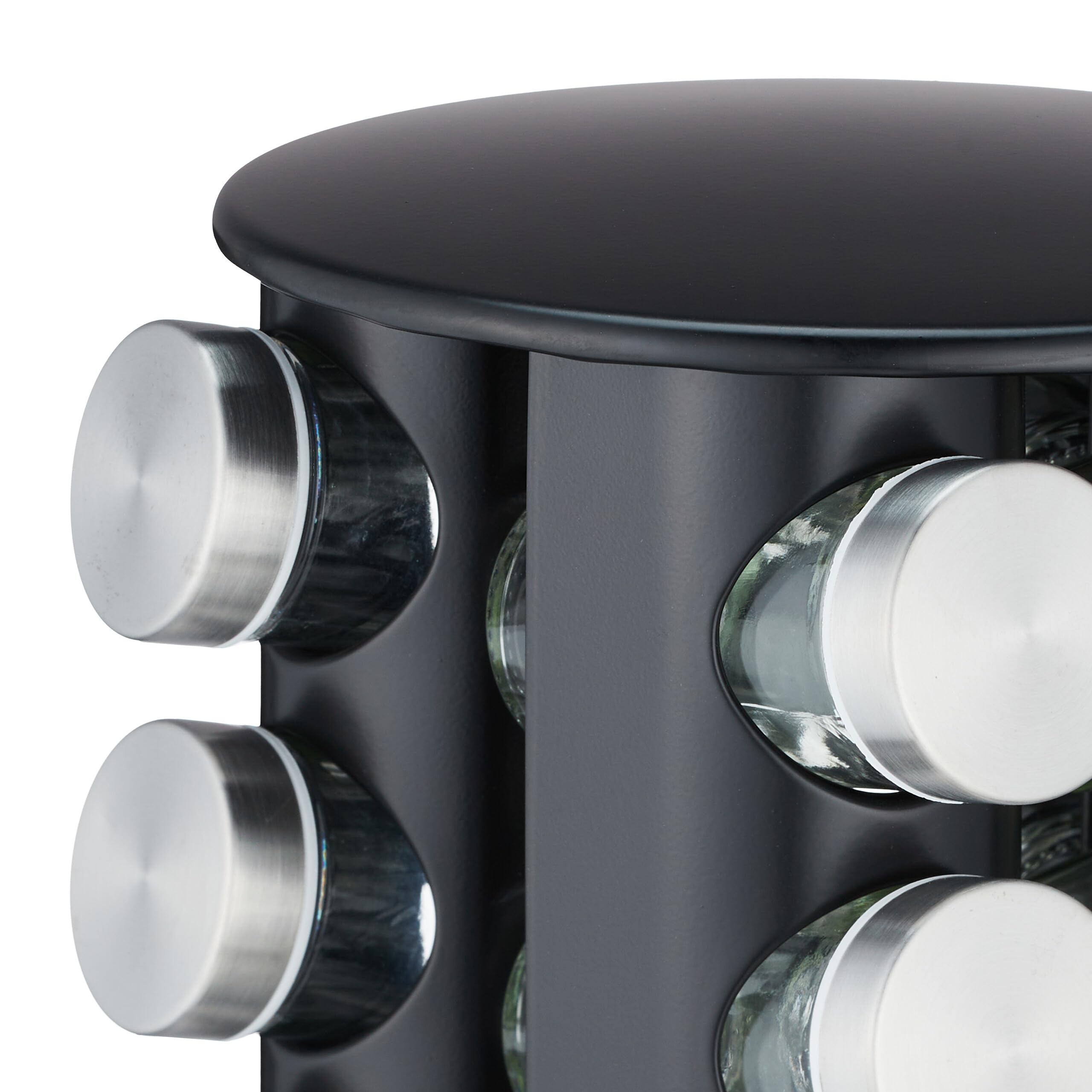 Relaxdays Portaspezie da Cucina, 20 Barattoli Spezie, 80 ml, Girevole a 360°, in Acciaio Inox e Vetro, 34,5x22 cm, Nero