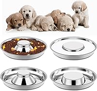 Tchrules 4 Pack 10.2" Stainless Steel Puppy Bowls for Small Dogs Cats Litters - 33oz Whelping Feeding Set