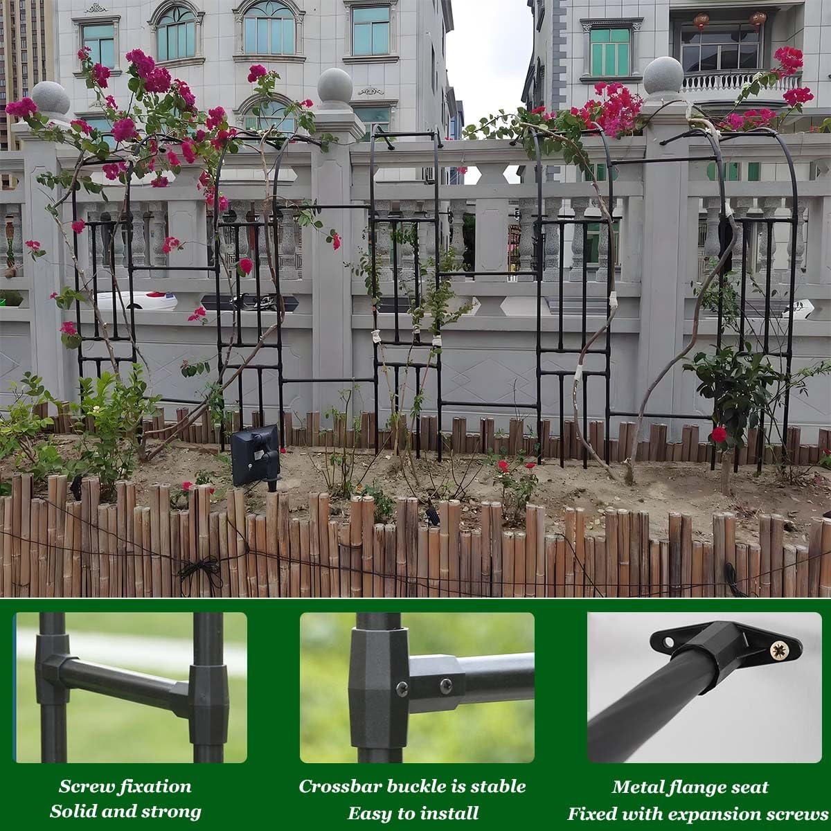 Solidny metalowy łuk ogrodowy do roślin pnących, odporny na warunki atmosferyczne, łatwy w montażu, łuki półróżane, 1,2 x 2,4 m, idealny do dekoracji na zewnątrz, kolor biały