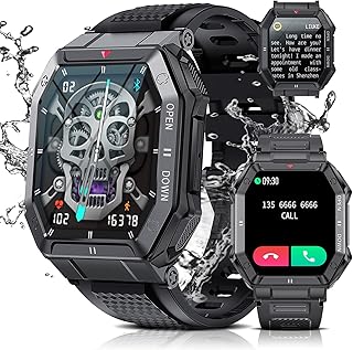 SUNKTA Military Smart Watch for Men(Answer/Dial Calls),5ATM Waterproof Fitness Watch 1.85''HD DIY Screen with Heart Rate/SpO2/Blood Pressure for Android and iPhone Smartwatch Black