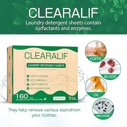 Miniatura 2 de CLEARALIF CLEARALIF - Hojas de detergente para ropa, sin perfume, 64 cargas, tiras de detergente para ropa ecológicas e hipoalergénicas