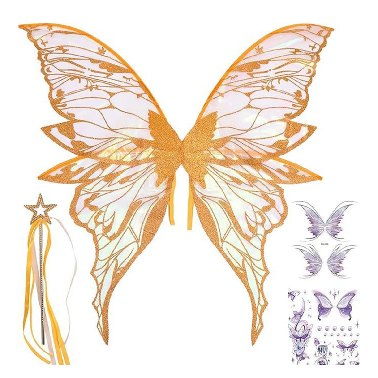 ESSECMBS 3pcs Halloween Butterfly Wing Set for Women Star Wand Fairy Wings Stickers