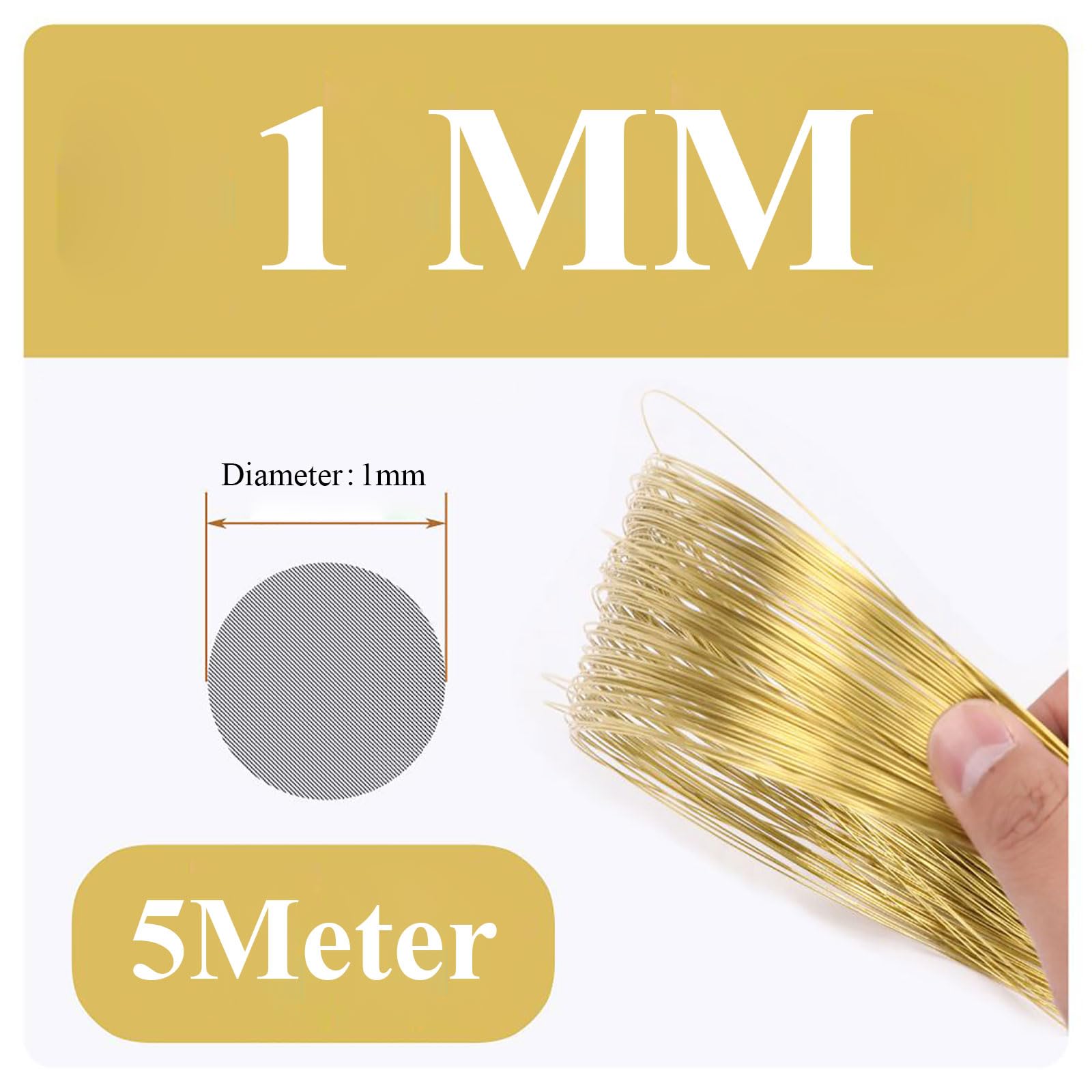 COYOUCO Brass Wire, 0.7/0.8/0.9/1Mm Diameter, 5M Length, Bare Solid Brass Wire for Jewelry Making, Crafting, Electrical, Industry,1mm*5m