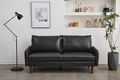 Miniatura 3 de Sofá de cuero Sofá moderno con patas de madera para sala de estar Oficina - Gris oscuro