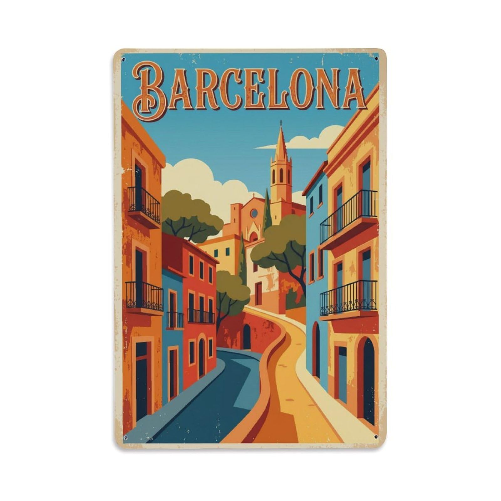 Vintage Travel Lanes Spain Winding Metal Tin Sign