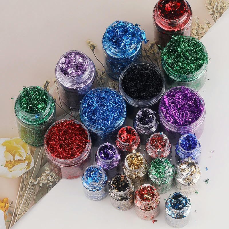 Gold Leaf Sheets - 1/3 Bottle Blue and Rose Gold Foil Sequin Glitter Craft Pieces for Nail Art, Painting, and DIY Decorations