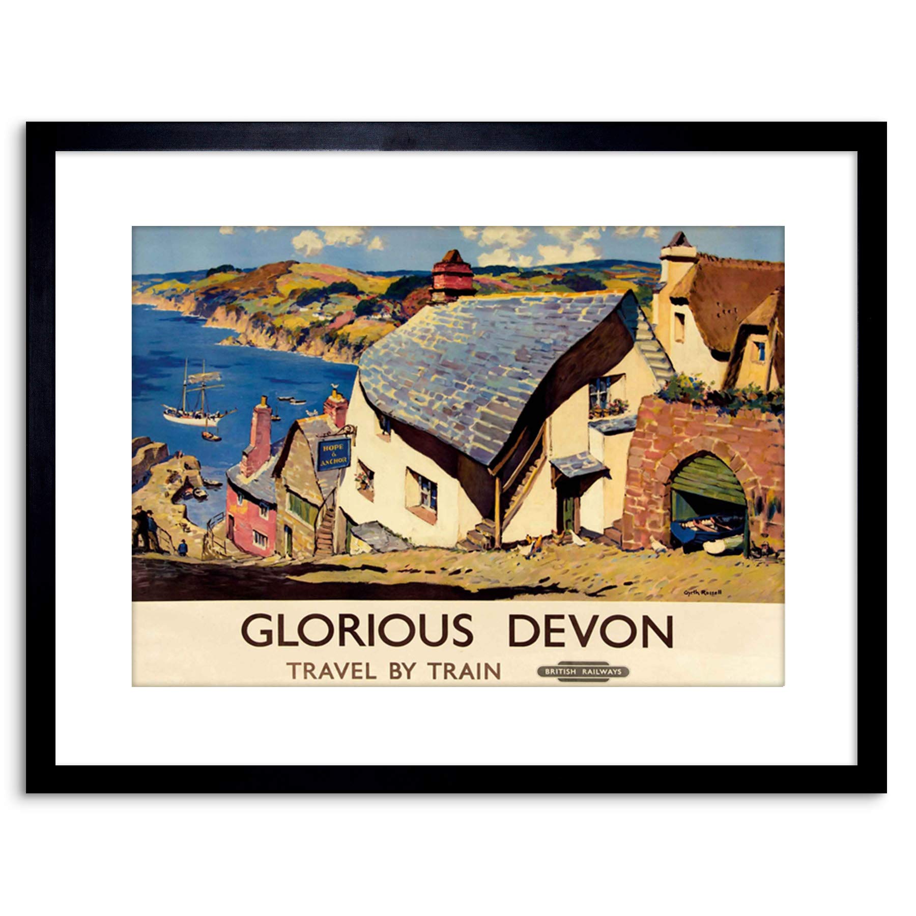 Wee Blue Coo 9x7 '' TRAVEL RAILWAY GLORIOUS DEVON VILLAGE FRAMED ART PRINT F97X1457